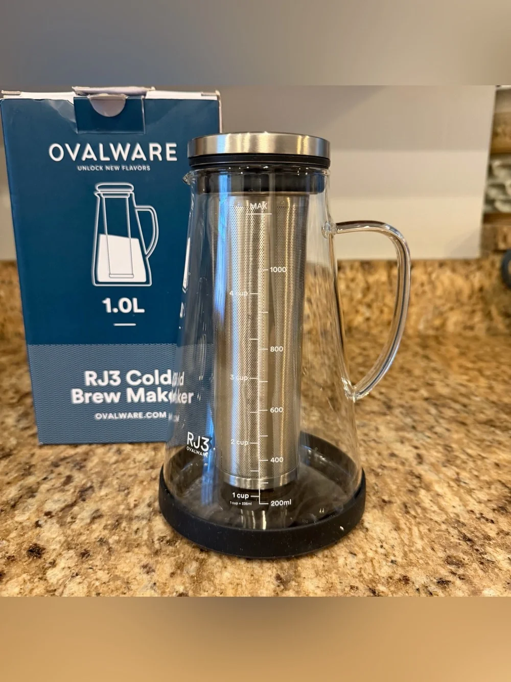 Ovalware RJ3 6 Cup Airtight Cold Coffee Brew Maker Glass Sustainable 1.0L/50 oz